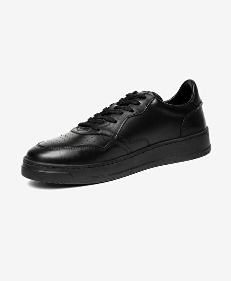 Erkek Siyah Hakiki Deri Sneaker Ayakkabı