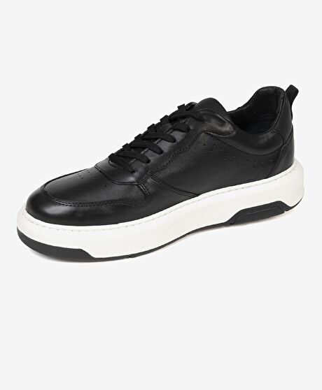 Erkek Siyah Hakiki Deri Sneaker Ayakkabı