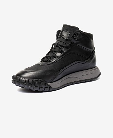 Erkek Siyah Hakiki Deri Memory Foam Taban Sneaker Bot