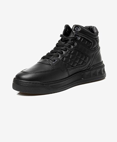 Erkek Siyah Hakiki Deri Sneaker Bot