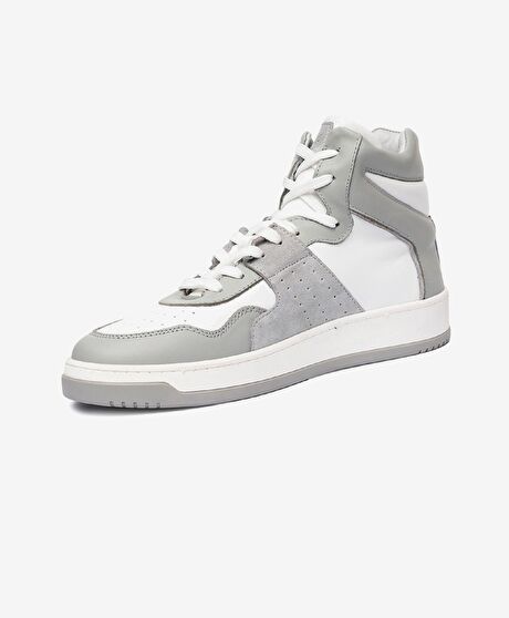 Erkek Gri Beyaz Hakiki Deri Termo Taban Sneaker Bot