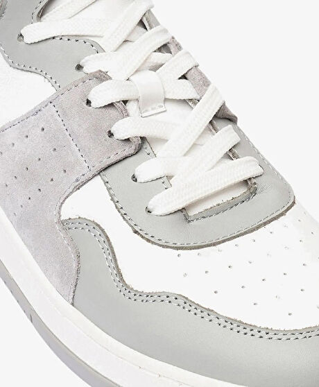 Erkek Gri Beyaz Hakiki Deri Termo Taban Sneaker Bot