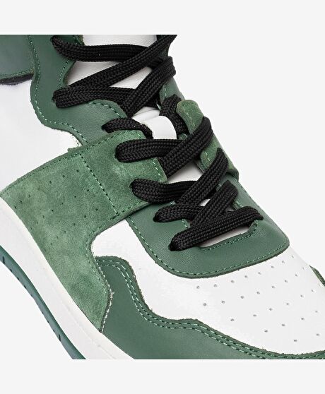 Erkek Yeşil Beyaz Hakiki Deri Sneaker Bot