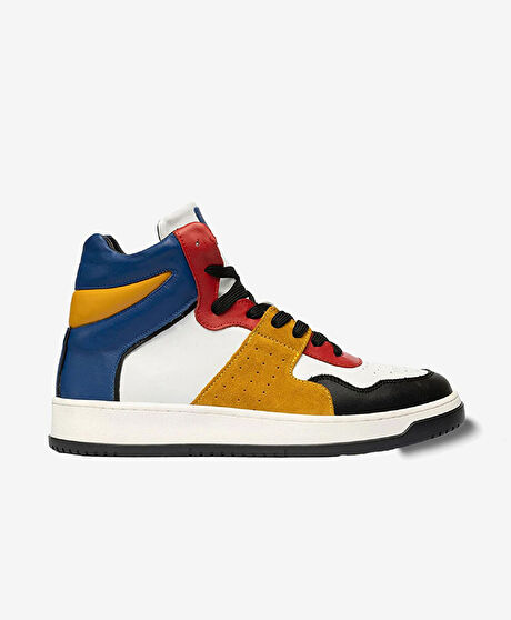 Erkek Sarı Mavi Beyaz Siyah Hakiki Deri Sneaker Bot