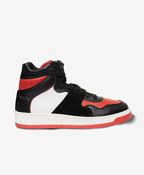 Erkek Siyah Kırmızı Beyaz Hakiki Deri Sneaker Bot