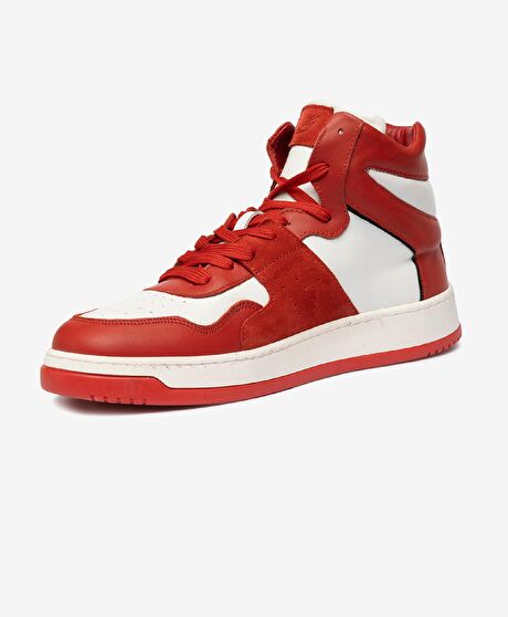 Erkek Kırmızı Beyaz Hakiki Deri Sneaker Bot