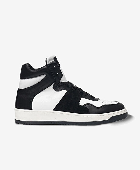 Erkek Siyah Beyaz Hakiki Deri Sneaker Bot
