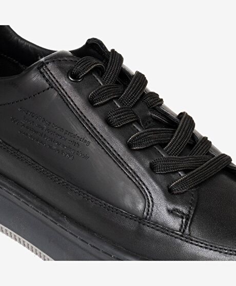 Erkek Siyah Hakiki Deri Sneaker Ayakkabı