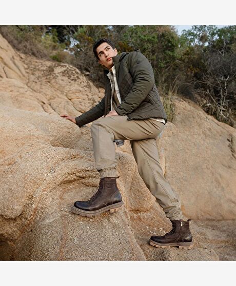 Erkek kahverengi Hakiki Deri Military Bot