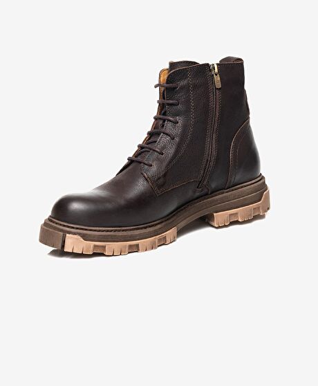 Erkek kahverengi Hakiki Deri Military Bot