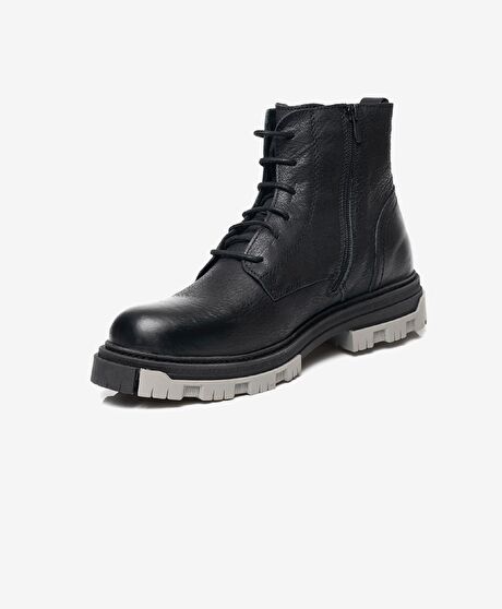 Erkek Siyah Hakiki Deri Military Bot