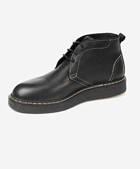 Erkek Siyah Hakiki Deri Klasik Bot