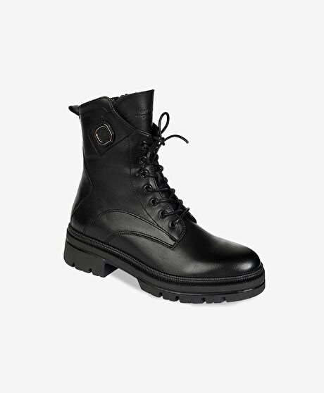 Kadın Siyah Hakiki Deri Military Bot