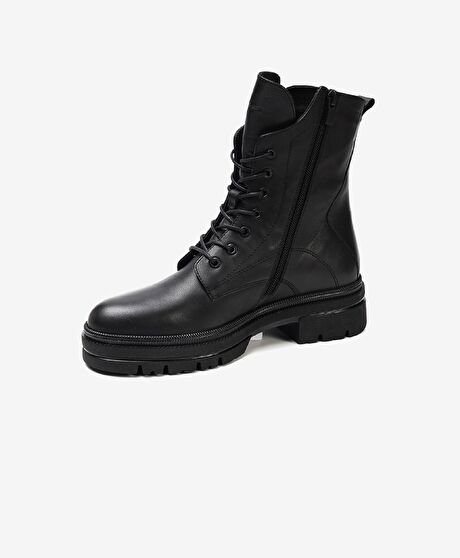 Kadın Siyah Hakiki Deri Military Bot