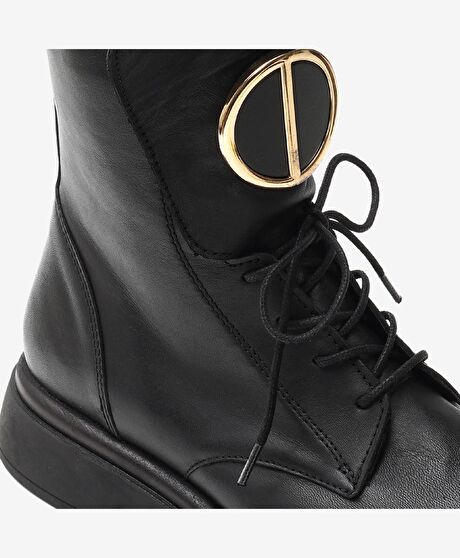 Kadın Siyah Hakiki Deri Military Bot