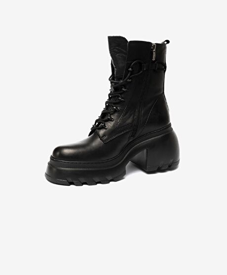 Kadın Siyah Hakiki Deri Topuklu Bot