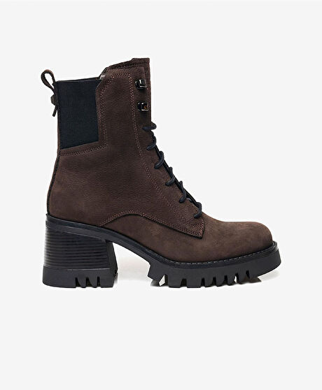 Kadın Kahverengi Hakiki Deri Military Bot