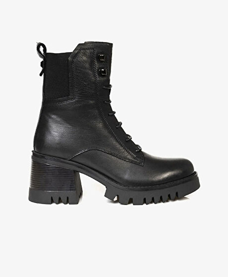 Kadın Siyah Hakiki Deri Military Bot