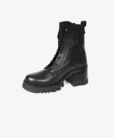 Kadın Siyah Hakiki Deri Military Bot