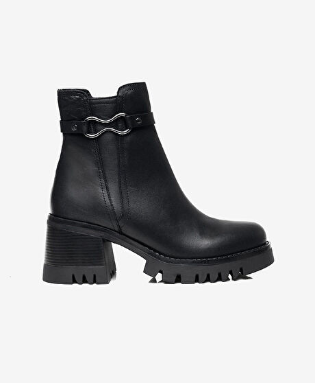 Kadın Siyah Hakiki Deri Topuklu Bot