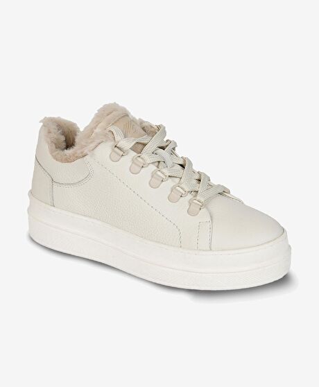 Kadın Kirli Beyaz Hakiki Deri Sneaker Ayakkabı
