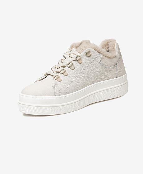 Kadın Kirli Beyaz Hakiki Deri Sneaker Ayakkabı
