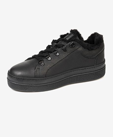 Kadın Siyah Hakiki Deri Sneaker Ayakkabı