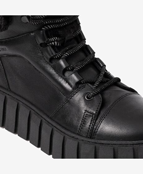 Kadın Siyah Hakiki Deri Memory Foam Taban Sneaker Bot