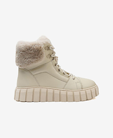 Kadın Ekru Hakiki Deri Sneaker Bot