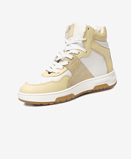 Kadın Beyaz Sarı Hakiki Deri Sneaker Bot
