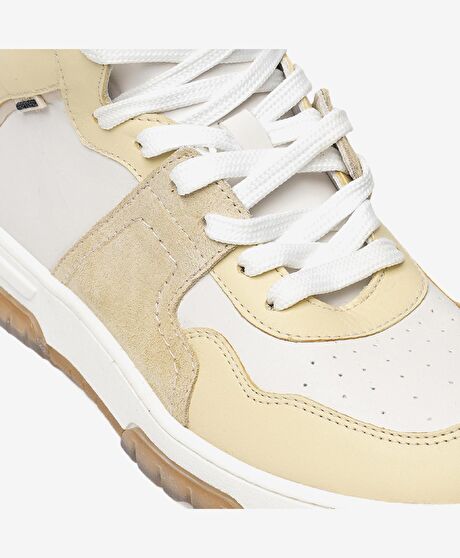 Kadın Beyaz Sarı Hakiki Deri Sneaker Bot