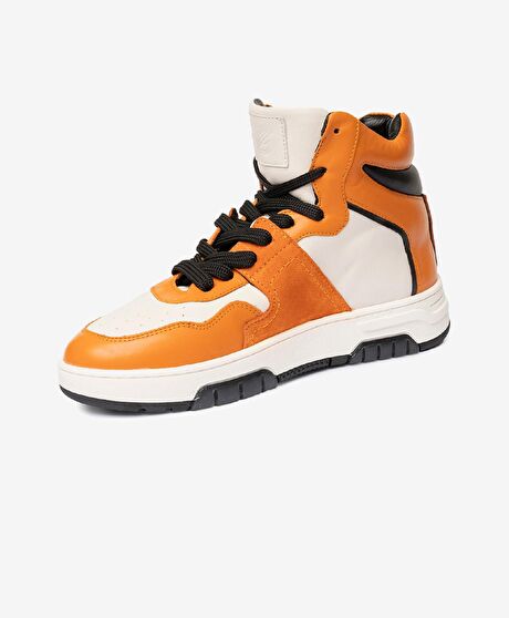 Kadın Beyaz Oranj Yeşili Hakiki Deri Sneaker Bot