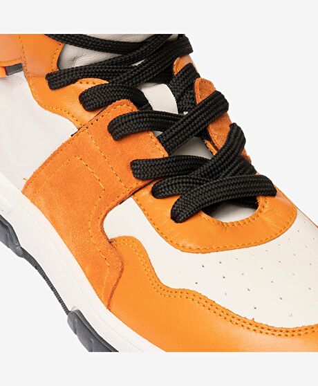 Kadın Beyaz Oranj Yeşili Hakiki Deri Sneaker Bot