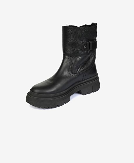 Kadın Siyah Hakiki Deri Military Bot