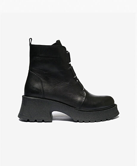 Kadın Siyah Hakiki Deri Military Bot