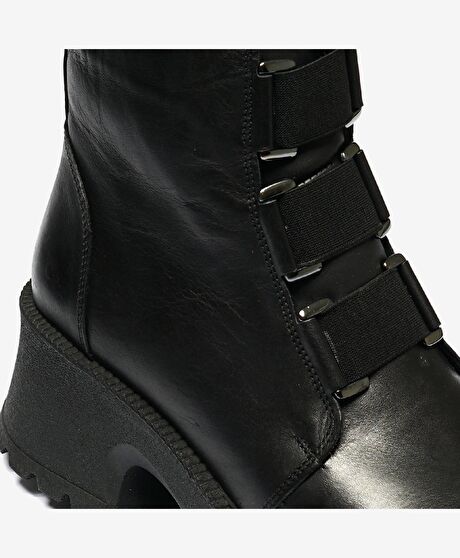 Kadın Siyah Hakiki Deri Military Bot