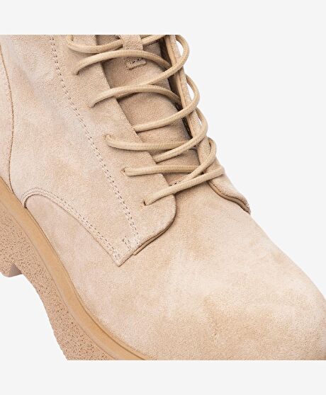 Kadın Koyu Bej Hakiki Deri Memory Foam Taban Military Bot