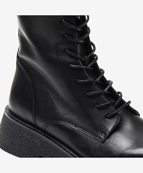 Kadın Siyah Hakiki Deri Military Bot