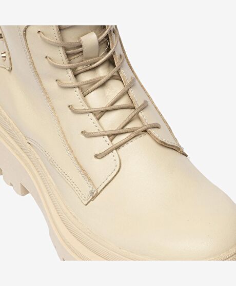 Kadın Ekru Hakiki Deri Military Bot