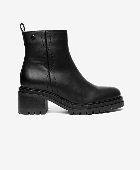 Kadın Siyah Hakiki Deri Termo Light Taban Topuklu Bot