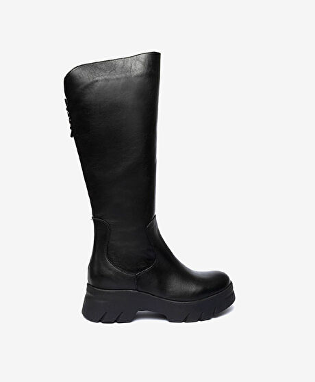 Kadın Siyah Hakiki Deri Termo Taban Çizme