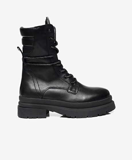 Kadın Siyah Hakiki Deri Military Bot