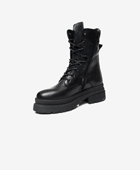 Kadın Siyah Hakiki Deri Military Bot
