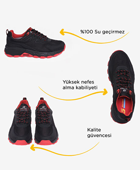 Siyah Kırmızı Su Geçirmez Ayakkabı