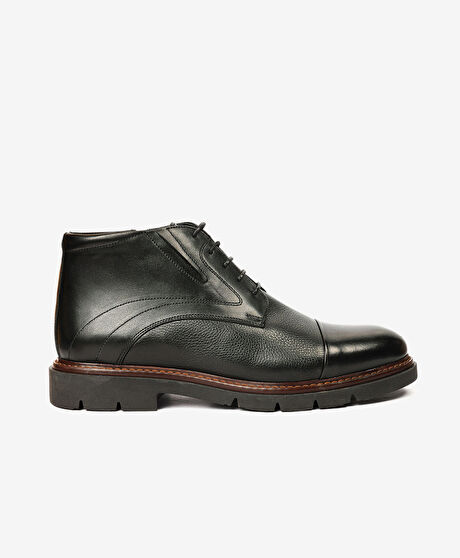 Erkek Siyah Hakiki Deri Klasik Bot