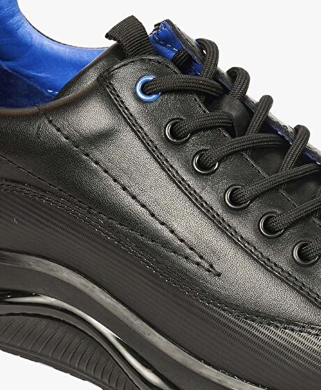 Erkek Siyah Mavi Hakiki Deri Spor Ayakkabı