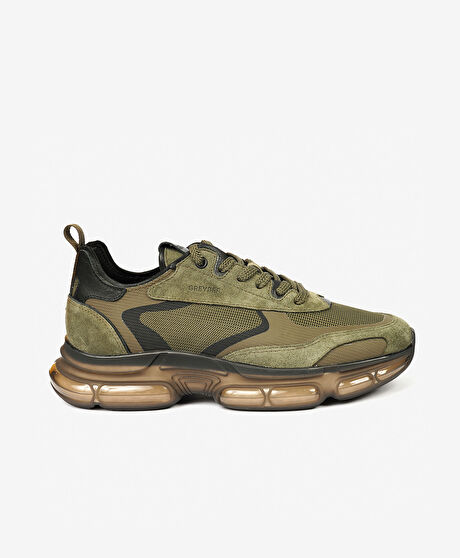 Erkek Haki Hakiki Deri Sneaker Ayakkabı