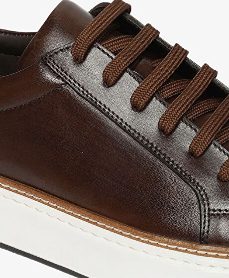 Erkek Kahverengi Hakiki Deri Sneaker Ayakkabı