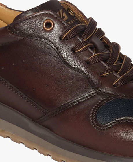 Erkek Kahverengi Hakiki Deri Sneaker Ayakkabı