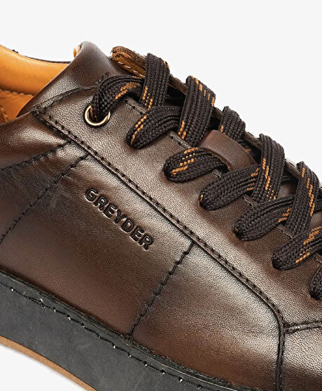Erkek Kahverengi Hakiki Deri Sneaker Ayakkabı